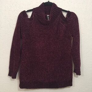 Lord & Taylor Design Lab Burgundy Cold Shoulder‎ Style Chenille Sweater size M